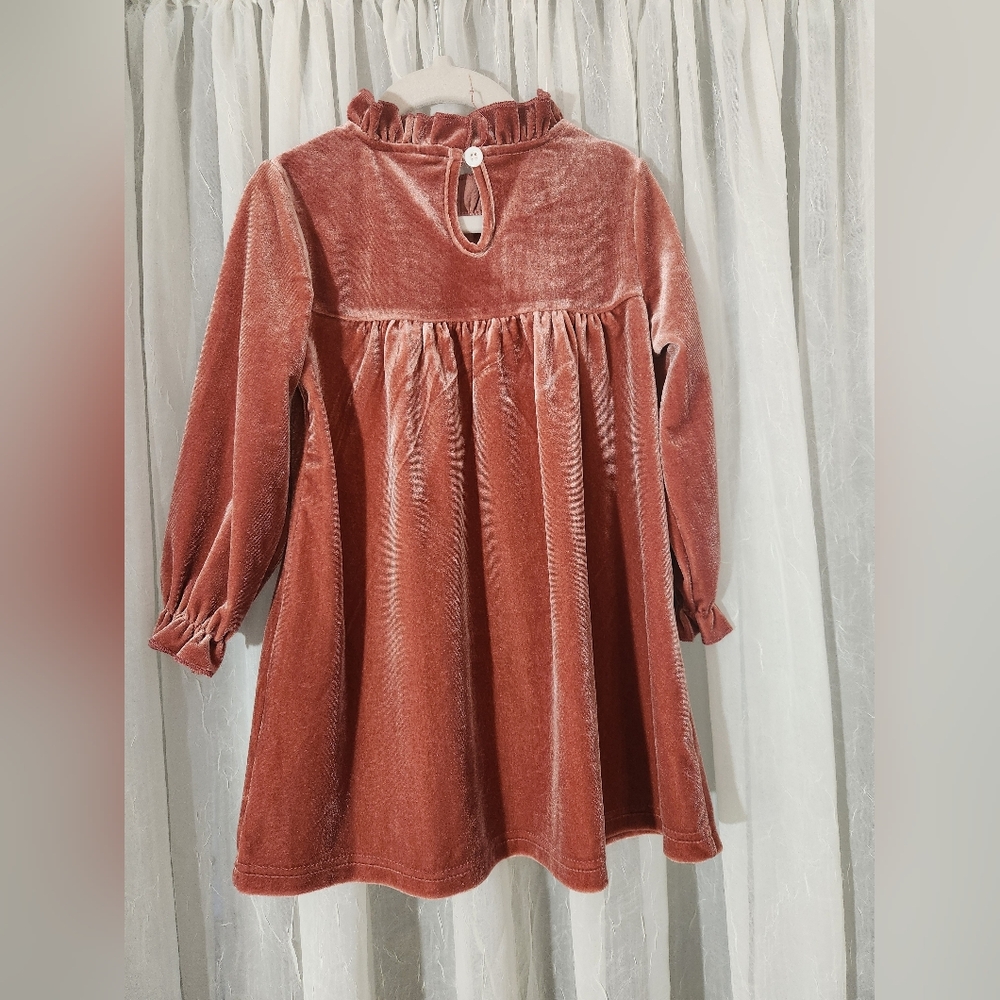 SHEIN Rust Velvet Girl's Long Sleeve  Dress, Size 2/3y, Pre-loved - Picture 2 of 3